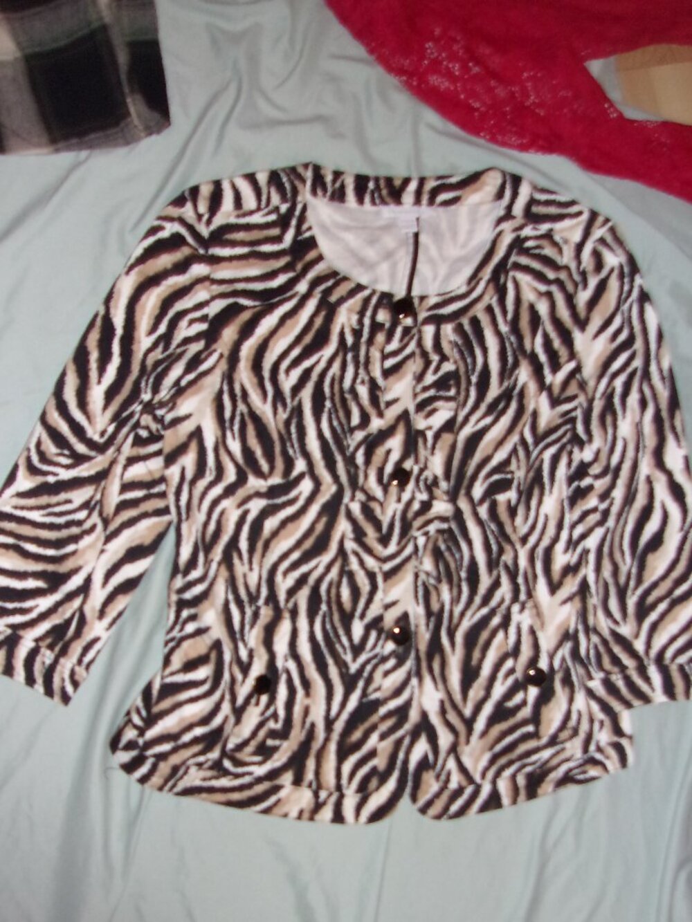 size medium womens black white zebra print animal jacket coat casual dress